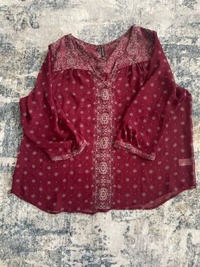 Maurices Burgundy Printed Boho Blouse